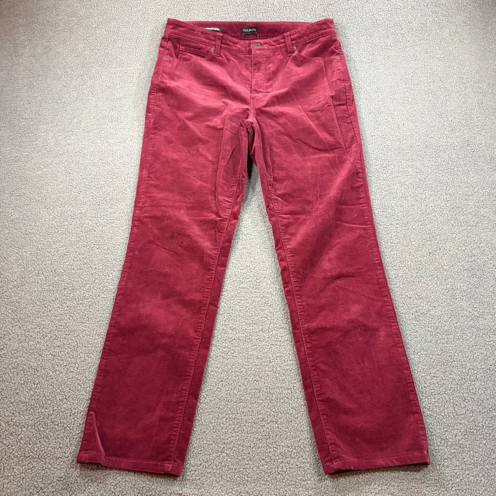 Talbots Corduroy Straight Leg Pant Womens 12 Burgundy Red Stretch JO3069 Cotton